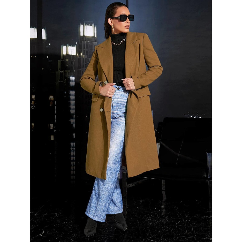 Double Breasted Belted Overcoat long pea coat brown long line - Picture 4 of 6